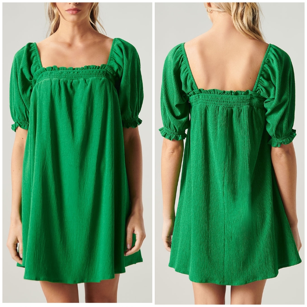 SUGARLIPS Miss Sunshine Kelly Green Convertible Sleeve Babydoll Dress - Picture 2 of 6